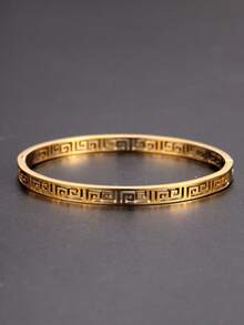 Camhanno 1件18K镀金不锈钢手链，复古时尚，适合男士日常佩戴、派对、节日礼物 - 金黃色 - 查看 2