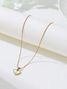 1pc Personalized Initial Necklace Stainless Steel Non Tarnish Women Letter Necklace - Golden Yellow + Heart + Round Snake - View 4