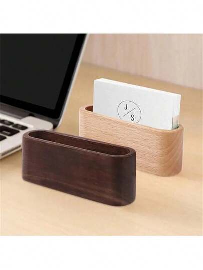 1pc Walnut Solid Wood Business Card Holder Memo Clip Display Stand Office Stationery Organizer Back To School,Back To School,School Supplies