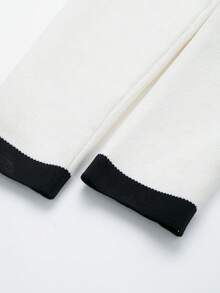 V-Neck Solid Color Casual Knit Sweater With Metal Buttons, Suitable For Spring/Autumn/Winter - White Black - View 5