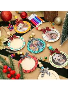 12 قطعة إطارات صور خشبية لتزيين عيد الميلاد، زخارف خشبية معلقة DIY، إكسسوارات شجرة عيد الميلاد إطارات صور معلقة