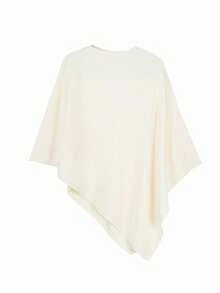 Áo len cape dáng suông, màu trơn, thanh lịch, vạt áo bất đối xứng, thích hợp cho mùa Thu/Đông. - Màu be - Xem 6