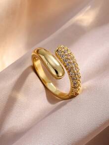 rakol Fashionable Minimalist Cubic Zirconia Micro-Inlaid Copper Plated 18K Gold Rupert's Tear Open Ring - Ring - View 4