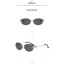 1 Piece/Set New Metal Frameless Oval UV-Protective Sunglasses Ins Summer Outdoor Sunglasses Personalized Sunglasses - 金框灰板 - 查看 2