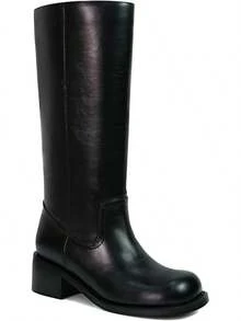Women's Knee High Chunky Block Heel Square Toe Low Heel Boots, Style - Black - View 1