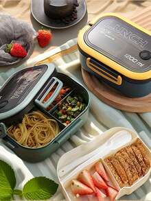 3pcs Plastic PP Bento Box Set With Lid, Compartments, Reusable, Microwave , Includes Cutlery And Insulated Lunch Bag With Zipper, Suitable For Office, School, Home, Outdoor, Travel, Camping