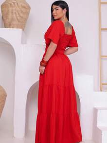 Women's Long Dress In Um Duna Fabric With A More Elaborate Design And A Belted Cup - لون مشمشي - مشاهدة 2