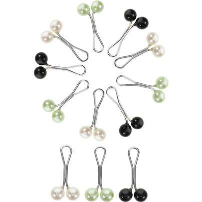 12款优雅U型丝巾夹，配仿珍珠扣，女士适用。多用途U型夹，适用于丝巾、披肩和头巾等服饰。