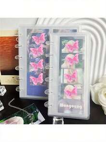 1pc偶像照片卡收藏册-4口袋塑料长方形照片套装含10本套装ins简约磨砂相册蘑菇扣活页竖版生活四格卡片册明星追星小卡片票据收纳册