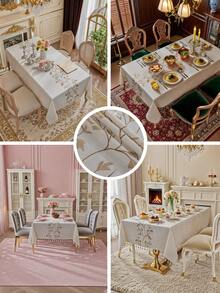 1 件咖啡色刺绣叶子桌布,流苏装饰,美式复古简约风格,可水洗,适用于书桌、餐桌、餐厅、咖啡馆、晚宴、派对、节日、感恩节、家居装饰、秋季装饰、所有季节 - 咖色 - 查看 5