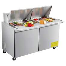60"W Commercial Refrigerator, 15.4 Cu. Ft Sandwich Prep Refrigerated Table, Mega Top Food Prep Fridge With 24 Pans And Cutting Board, Stainless Steel Salad Prep Cooler For Restaurant, Food Truck - US B Type Plug(110-127V) - View 8