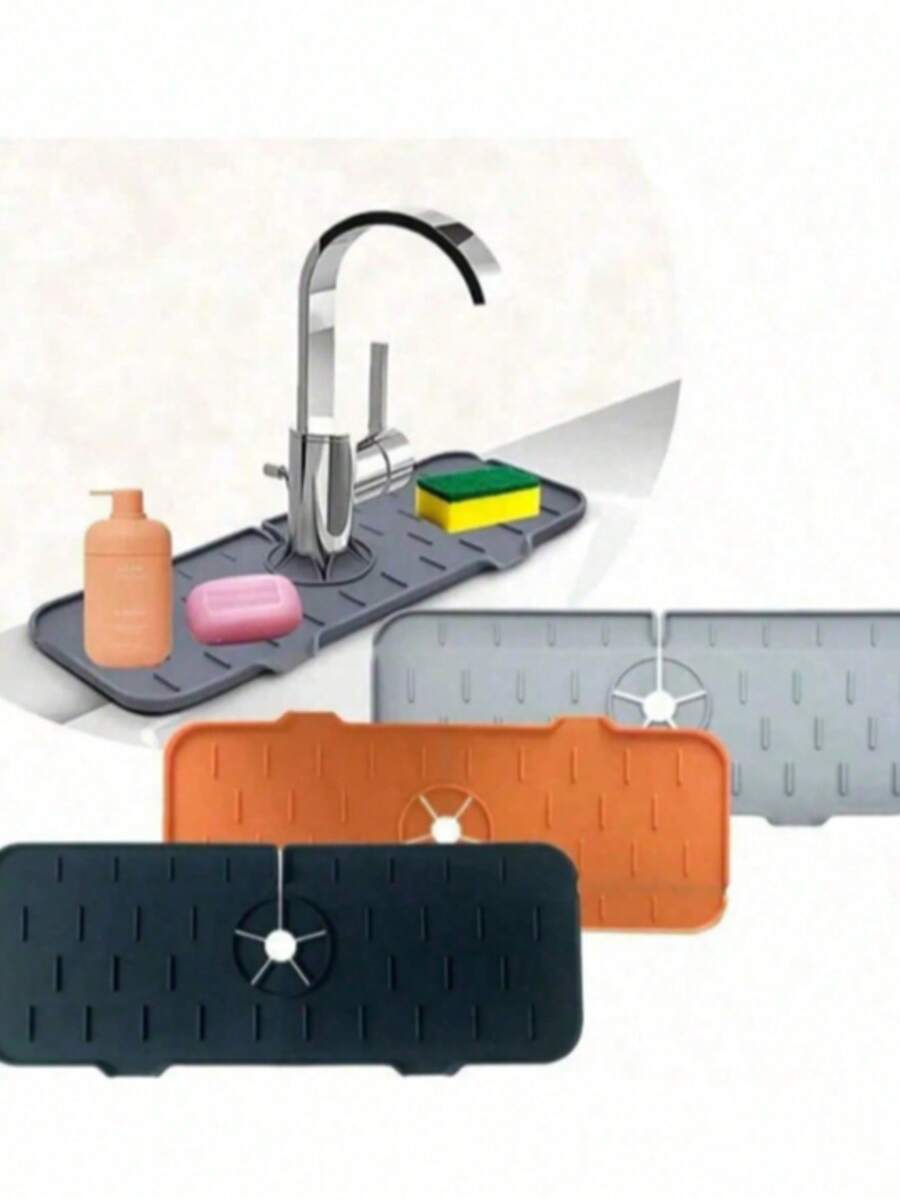 1 Pc Thickened Silicone Faucet Drip Pad, Durable Sink Splash Guard And Absorbent Drainage Mat, Anti-Slip Waterproof Pad For Kitchen And Bathroom Faucet Area, Reusable Sink Protector To Keep Countertop Dry And Clean, Modern Sink Accessories For Home, Apartment, Office And Hotel Use (Easy To Clean, Washable Silicone Material, Not Fabric)