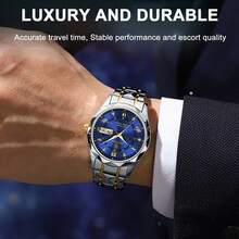 POEDAGAR Top Brand Luxury Men's Wristwatch, Waterproof, Luminous, Date Display, Day Of Week Display, Stainless Steel Automatic Quartz Men's Watch, Suitable For Men, Birthday Gift, Father's Day Gift, Lover's Gift, Business Partner Gift, Souvenir, Halloween Gift, Christmas Gift - Multicolor - View 7