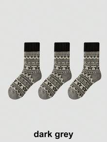 1/3/5 pares de calcetines de lana gruesa vintage de media pantorrilla, aptos para uso diario o regalo, otoño/invierno - Multicolor - Ver 17