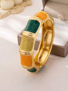 3 件套简约几何波浪竹节不对称手镯套装，适合女性，厚实光滑的金属和锌合金材质 - 金黃色 - 查看 16