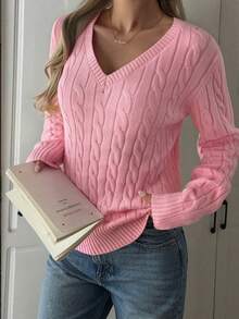 Sunny Girly Christmas Fall Women Clothes Y2K Back To School Casual And Versatile Solid Color V-Neck Long-Sleeved Sweater
