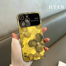 Pantalla AG esmerilada de gran tamaño 2 en 1 con patrón de líneas amarillas electrochapadas | Compatible con los modelos 17, 17 Pro, 17 Pro, 16 Pro, 16 Pro, 16 Plus, 15 Pro, 15 Pro, 15 Plus, 14 Pro, 14 Pro, 14 Plus, 13 Pro, 13 Pro, 13 Pro, 12 Pro y 12 Pro - Negro - Ver 2