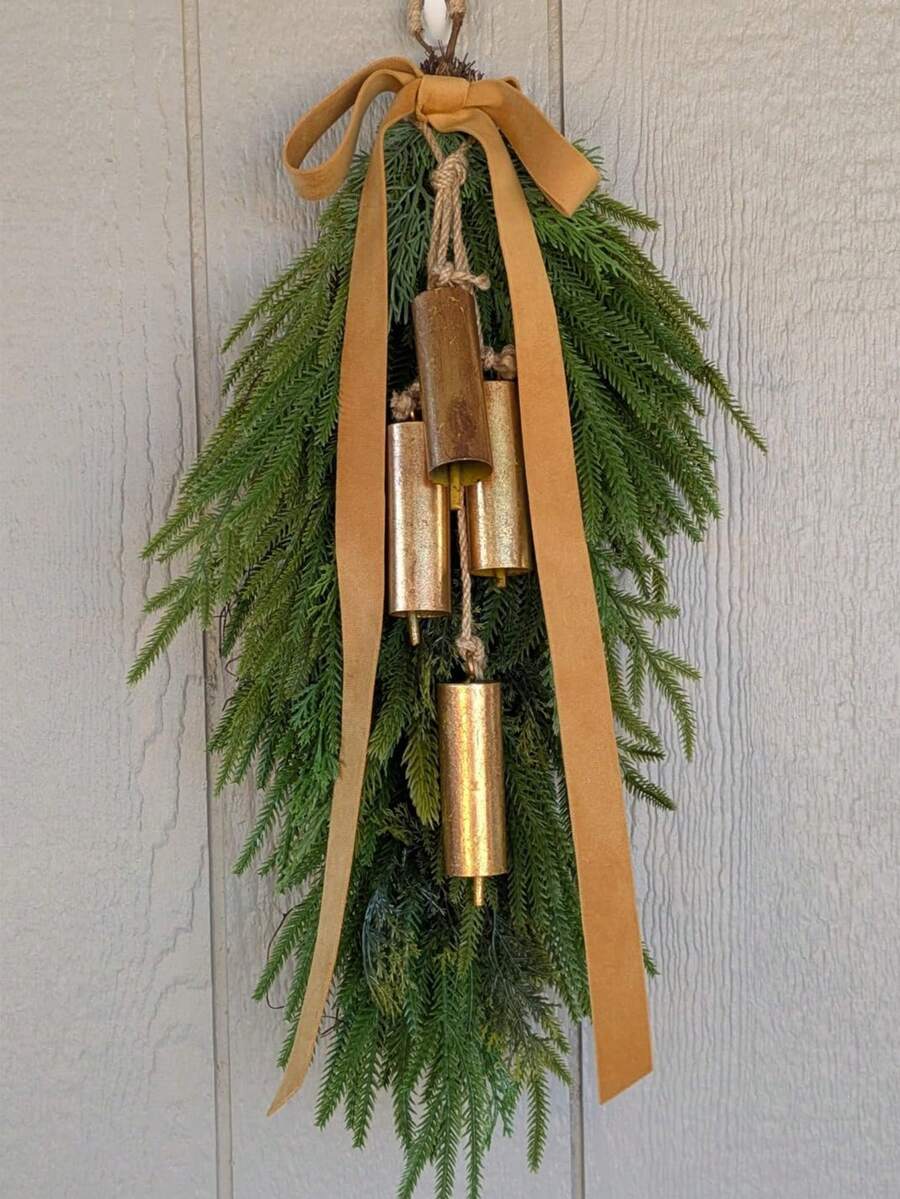 Artificial Hanging Plants, Christmas Teardrop Pine Needle Hanging Swag, Artificial Pine Needle Branches Faux, Winter Wreath Hanging Plants, For Front Door, Wall, Home Christmas Decoration Home Decor Christmas Decorations Room Decor Christmas Decorations Home Christmas Gifts Christmas Decor - Multicolor - View 1