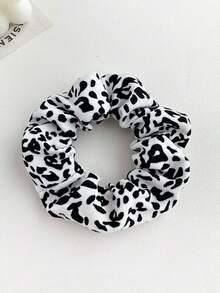 1pc Women's Cartoon Black & White Leopard Dot Wave Scrunchie, Elegant Retro Fashion Versatile Hair Accessory For Ponytail & Bun, Suitable For Daily Hairstyles, Ponytail Holders, Hair Elastics, Hair Rubber Bands, Scrunchies, Hair Rope ,Animal Print