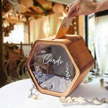 1pc Rustic Wooden Wedding Card Box With Slots, Large Size, Elegant Floral Design And Thank You Message, Suitable For Reception Gifts And Celebration Events, Great For Holiday Parties, Bridal Showers, Birthdays And Graduations, Wedding Decor