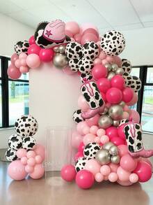 102pcs/21pcs Pink Cowgirl Theme Balloon Arch And Garland Set, 40 Inch Cow Print Balloons (Numbers 0-9), Cowboy Hat/Cowboy Boot Balloons, Farm Theme Birthday Party Decoration, Cream Print Latex Balloons, Farm/Barn Party, Baby Shower - Multicolor - View 19
