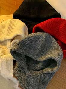 1 pieza Pasamontañas de mujer para otoño/invierno con cobertura para el cuello, gorro de punto con aplicación de estilo callejero para mantener el calor en exteriores