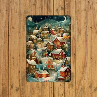 Vintage Christmas Village Metal Tin Sign - 8x12 Inch Retro Iron Art For Home & Office Decor, Easy Install, Perfect Gift Idea Home Decor Christmas Decorations Room Decor