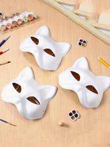 3pcs Cat Mask, DIY Mask, Hand-Painted Fox Face Mask, Animal Costume, Mask Party Mask, Festival Carnival Costume, Party Gift - Multicolor - View 2