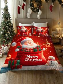 2/3pcs Christmas Tree, Gift, Snowflake, Deer, Santa Claus Pattern Digital Printing Brushed Duvet Cover Set, Soft & Comfortable, Suitable For Bedroom, Guest Room, Game Room, Hotel, School Dormitory