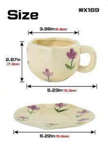 1pc Ceramic Coffee Cup & Saucer Set, Cute Hand-Painted Tulip Pattern, Suitable For Home, Office, Cafe, Great Gift Option