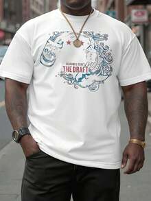 PLUS SIZE Okinawa Draft Beer Tee Fashion Print T-Shirt , Men's 220g New Summer Sports Fashion Printed Pure Cotton Short-Sleeved T-Shirt(1 PC)