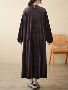 Sukienka w dużym rozmiarze, top, elegancka odzież damska na wiosnę i jesień 2025, jednokolorowa odzież damska w rozmiarze plate, tradycyjny strój, szeroki, z okrągłym dekoltem i rękawami, swobodny, festiwalowy styl na co dzień