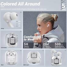 Wireless Earbuds With ENC Noise Cancelling, 3D Stereo Audio & Touch Control, LED Display Charging Case, 36H Playtime, Lightweight In-Ear Design For Sports/Gaming/Running, Compatible With Android/IOS (Type-C, Built-In Mic), Wireless Earbuds Case, Gaming Earphones, Sleek Earphones, Stylish Audio Gear, Durable Earphones, Modern Technology, Sports Earphones, Modern Earphones, Longlasting Battery, Touch Control Headphones, Professionals - màu đen - Xem 7