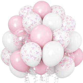 Palloncini rosa con fiocco, palloncini rosa chiaro e bianchi, palloncini trasparenti con fiocco, decorazioni per feste di compleanno per ragazze, palloncini in lattice ad elio per archi, addio al nubilato, decorazioni per matrimoni (con 1 nastro)