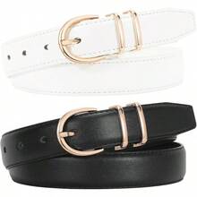 2-Pack Women's Leather Belts For Jeans And Dresses Plus Size - D-黑+白 - 查看 1