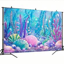 2D 1pc Vibrant Underwater Glow Background With Purple And Blue Seaweed - Ideal For Garden, Outdoor Weddings, Birthdays And Christmas, Available In Multiple Sizes - Durable Polyester, No Power Needed, Underwater Decor