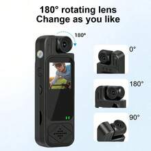 1pc 2K Mini Body Camera 1.3inch Screen 180° Rotatable Lens Body Mounted Camera Small Portable IR Night Vision Body Camera Camera Bike
