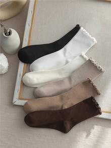 6 Pasang Kaos Kaki Pendek Berumbai Wanita, Kaos Kaki Olahraga Hitam Putih, Kaos Kaki Lari, Kaos Kaki Perjalanan, Kaos Kaki Gulung Lucu dengan Tepi Berumbai, Cocok untuk Pemakaian Sehari-hari di Musim Semi, Musim Panas, Musim Gugur & Musim Dingin, Hadiah - MultiWarna - View 1