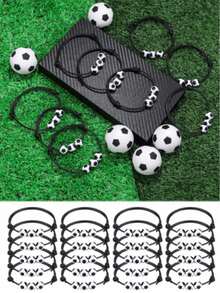 20pcs Sports Party Favors Charm Bracelets, Soccer Basketball Football Baseball Volleyball Bead Ball Bracelets Adjustable Inspirational Wristbands, Sport Theme Birthday Party Favor Gifts, Suitable For Men & Women, Birthday/Graduation/Party/Holiday, Football Team Gift, Christmas, Thanksgiving, Harvest Festival, Fall Decor, Gifts - Black and White - View 2