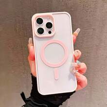 1 pièce Étui de téléphone magnétique en acrylique de couleur unie rose compatible avec Apple 16 Pro Max, 11/12/13/14 Plus, XR/7/8 Plus, 15 Pro Max, 17/17 Ari/17 Pro Max. Nouveau cadeau de base pour le printemps et l'anniversaire - Rose bonbon - Voir 3