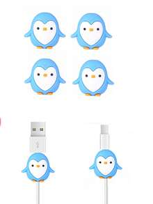 4 sztuki uroczych, przenośnych osłon na kable danych w kształcie pingwina - Niebieski - Zobacz 1