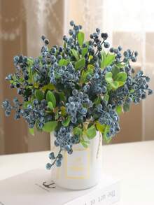 3/8/10 Pcs Blueberry Berry Simulation Plants, Plastic Berry Stems, California Blueberry Fake Berries, Suitable For Room Decoration, Mother's Day Gifts, Home Decoration, Flower Decoration, Bedroom Decoration, Holiday Decoration, Halloween, Thanksgiving, Christmas Decoration, Wedding And Engagement Decoration, Valentine's Day, Graduation Ceremony - Blue - View 1