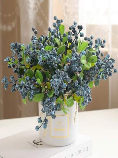 3/8/10 Pcs Blueberry Berry Simulation Plants, Plastic Berry Stems, California Blueberry Fake Berries, Suitable For Room Decoration, Mother's Day Gifts, Home Decoration, Flower Decoration, Bedroom Decoration, Holiday Decoration, Halloween, Thanksgiving, Christmas Decoration, Wedding And Engagement Decoration, Valentine's Day, Graduation Ceremony