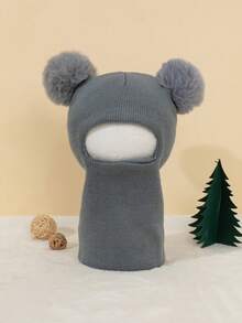 1pc Cute Double-Pom Beanie For Boys And Girls, Perfect For Winter Balaclava Knitted Hat For Autumn And Winter.