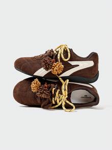 MASKERT 女士休闲鞋，女式复古绒面低帮系带德国训练鞋，柔软亲肤，轻便舒适 - 咖啡棕 - 查看 3