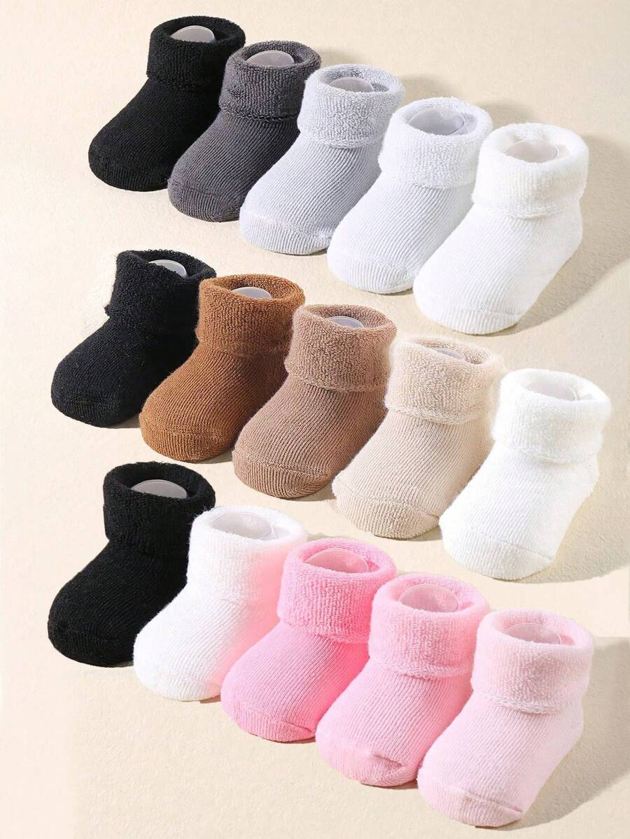 5 Pairs Baby Thick Wool Blend Socks, Random Colors. These Warm Socks Are Suitable For Autumn And Winter Seasons, For Both Baby Boys And Girls. They Are Thicker Design. With Thick And Warm Lining, They Are An Ideal Choice For Babies In Autumn And Winter. - Multicolor - View 1