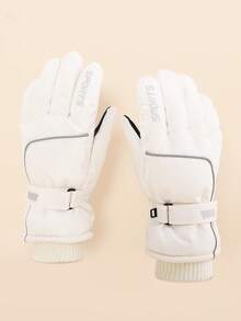 1 双女士冬季保暖防水滑雪手套 - 白色 - 查看 2