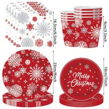 10pcs Christmas Party Supplies Dinnerware Packs Red Snowflakes Plates Napkins Cups Christmas Snowflakes Tableware Set For Winter Holiday Birthday Xmas Party Supplies Merry Christmas Decorations - Multicolor - View 3