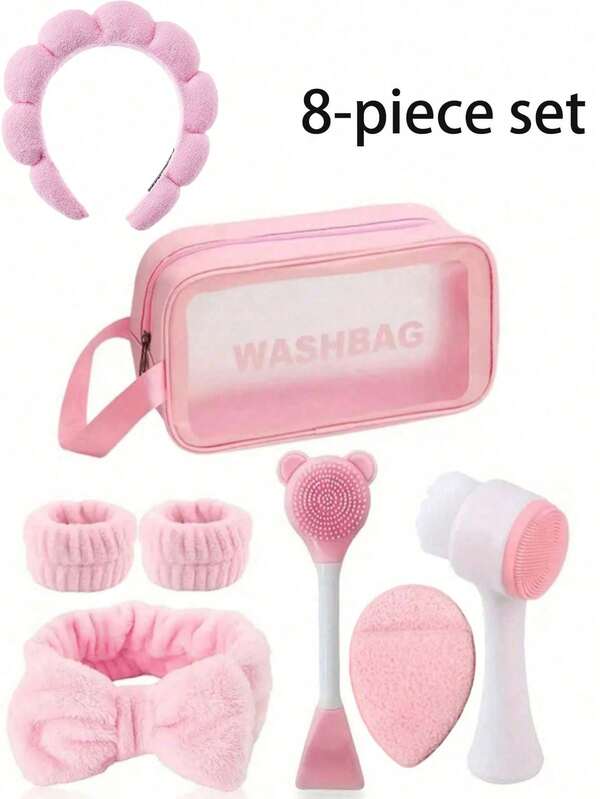 7 Piezas/8 Piezas Juegos de Herramientas para el Cuidado de la Piel, Juegos de Limpieza, Juegos de Rutina de Cuidado de la Piel para la Hora de Acostarse, Juegos de Cepillos para Mascarillas de Belleza de Limpieza Profunda, Diademas Suaves, Cepillos Exfoliantes, Cepillos Faciales de Silicona con Detalles, Herramientas de Cuidado de la Piel Portátiles con Bolsas de Tocador, El Regalo de Navidad Ideal para Mujeres, Diadema para el Cuidado de la Piel, Belleza, Productos para el Cuidado de la Piel, Spa, Autocuidado, Herramientas para el Cuidado de la Piel, Cuidado Facial, Suministros para Esteticistas, Piel, Limpiador Facial, Facial