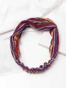 1pc Fabric Striped Wide Headband, Suitable For Daily Wear Hair Band Turban Headband Sweatband, School Stuff, College, Headbands Fall Winter Hair Accessories For Women For Vacation Outfits Woman - Burgundy - View 3